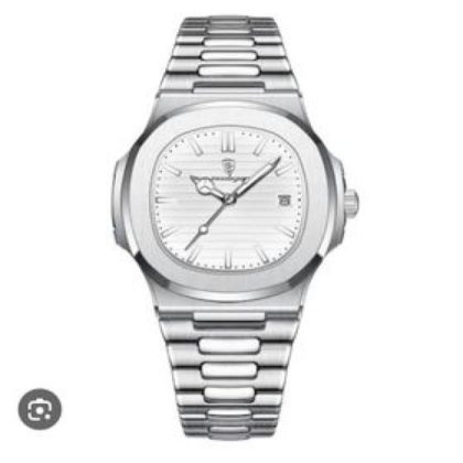 POEDAGAR 613 Luxury Stainless Steel Square Quartz Men’s Watch- Silver & White